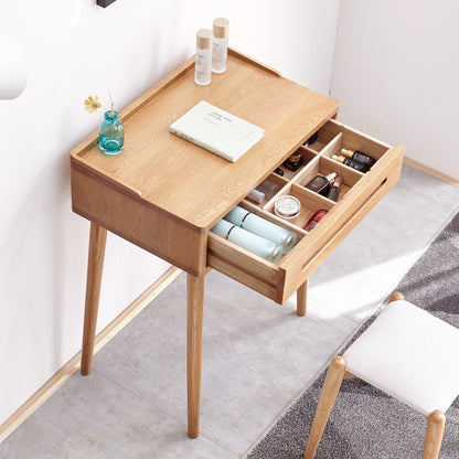 100% Solid Oak Dressing Table Wood Grain with Storage Drawer (Natural)