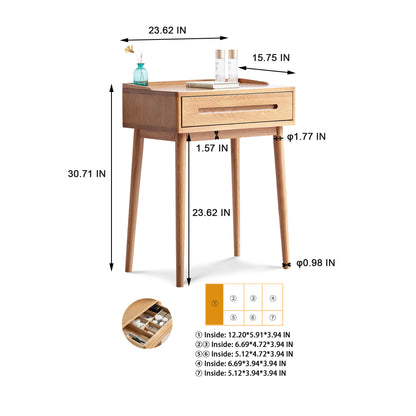 100% Solid Oak Dressing Table Wood Grain with Storage Drawer (Natural)