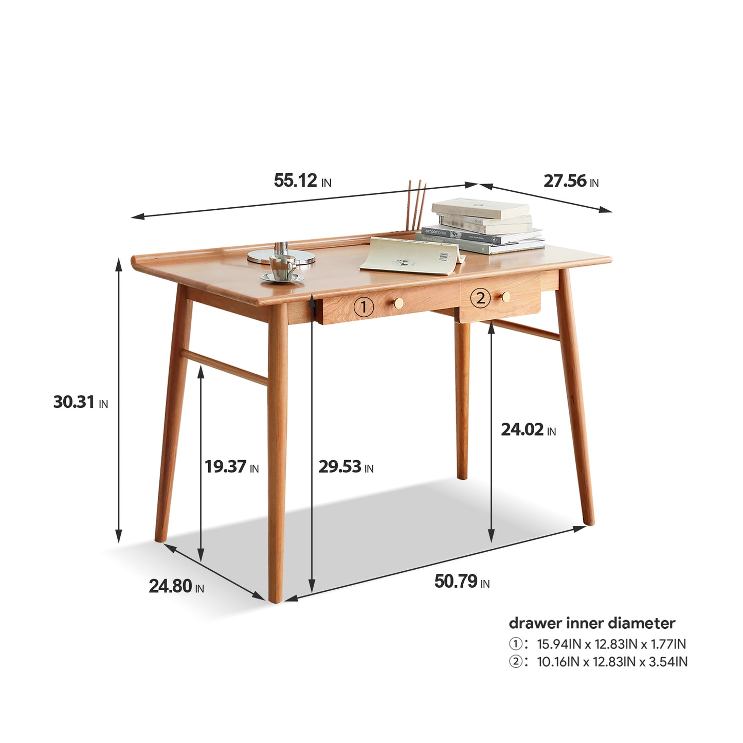 100% Solid Wood Computer Desk with Drawers (Natural)