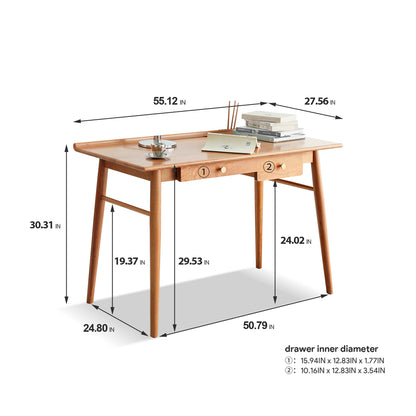 100% Solid Wood Computer Desk with Drawers (Natural)