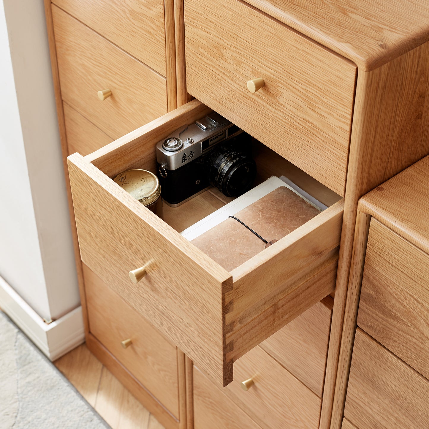 100% Solid Oak Wood Dresser Oak Locker with 4 Drawers Nightstand (Natural)