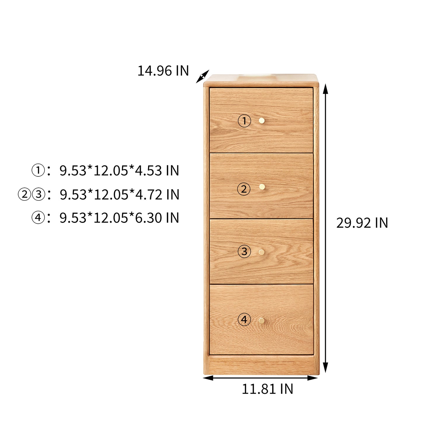 100% Solid Oak Wood Dresser Oak Locker with 4 Drawers Nightstand (Natural)