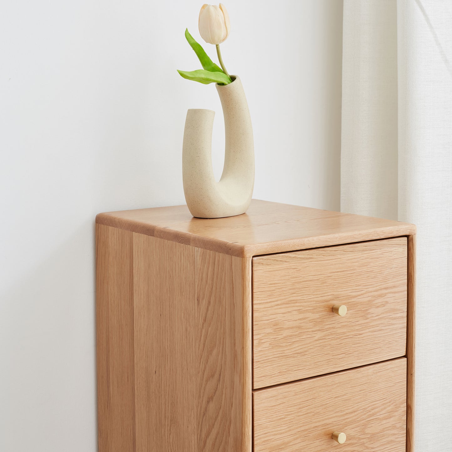 100% Solid Oak Bedside Table Storage Cabinet (Natural)