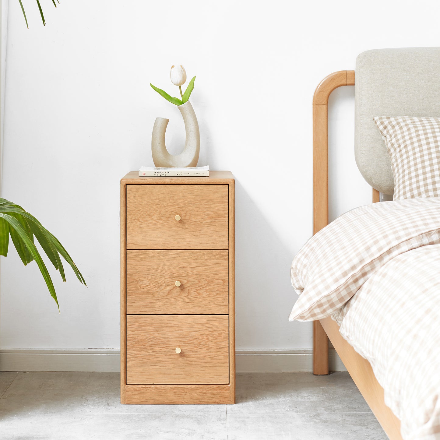 100% Solid Oak Bedside Table Storage Cabinet (Natural)