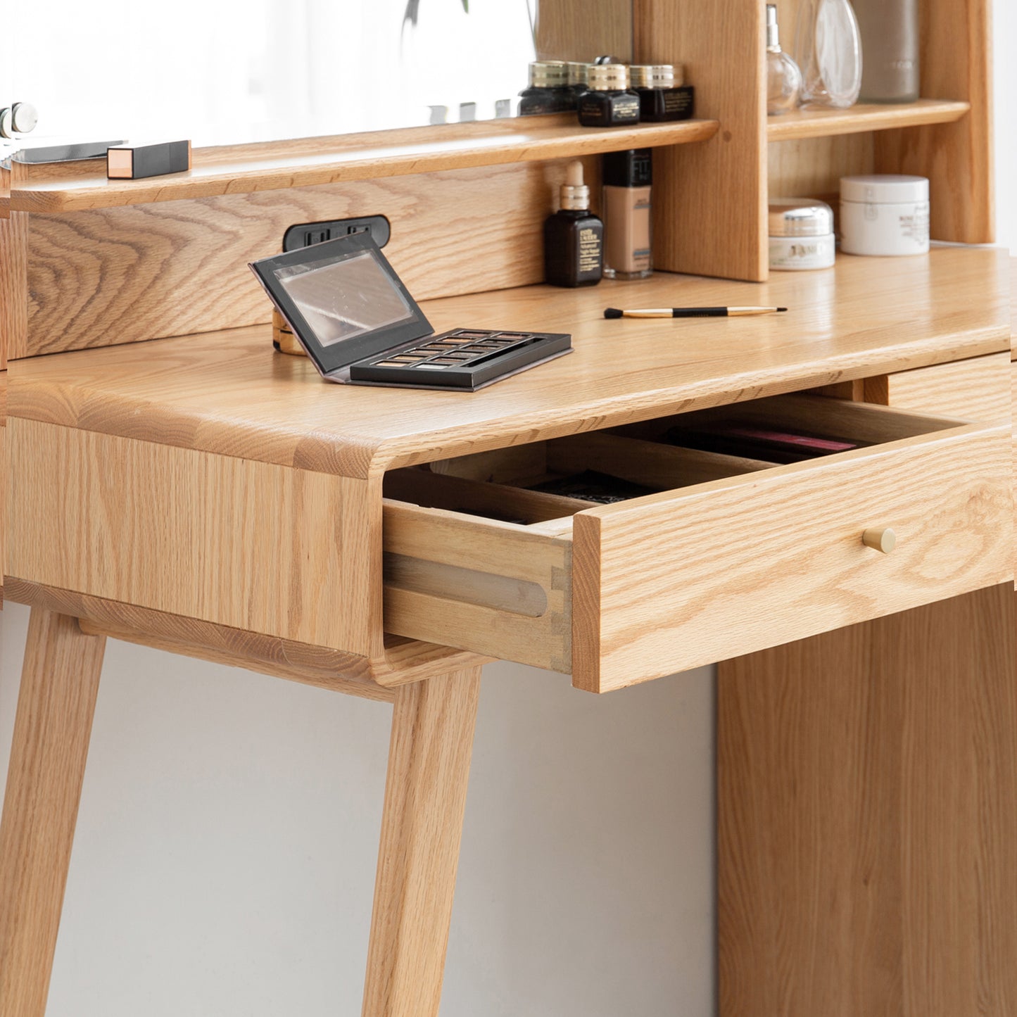 100% Solid Oak Dressing Table With Mirror (Natural)