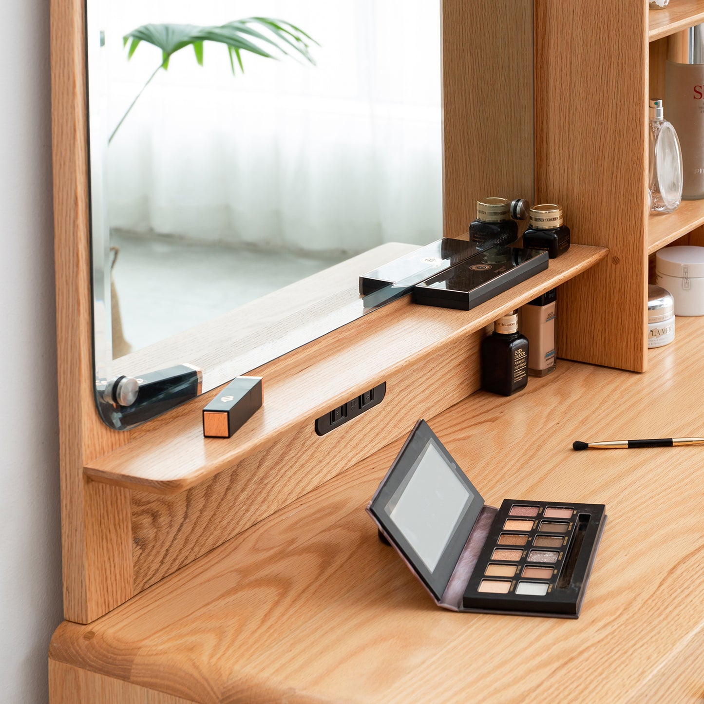 100% Solid Oak Dressing Table With Mirror (Natural)