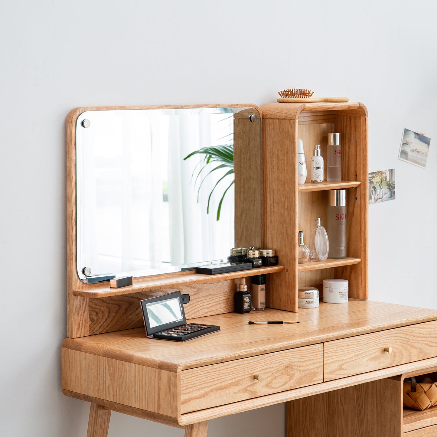 100% Solid Oak Dressing Table With Mirror (Natural)