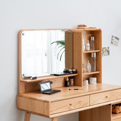 100% Solid Oak Dressing Table With Mirror (Natural)