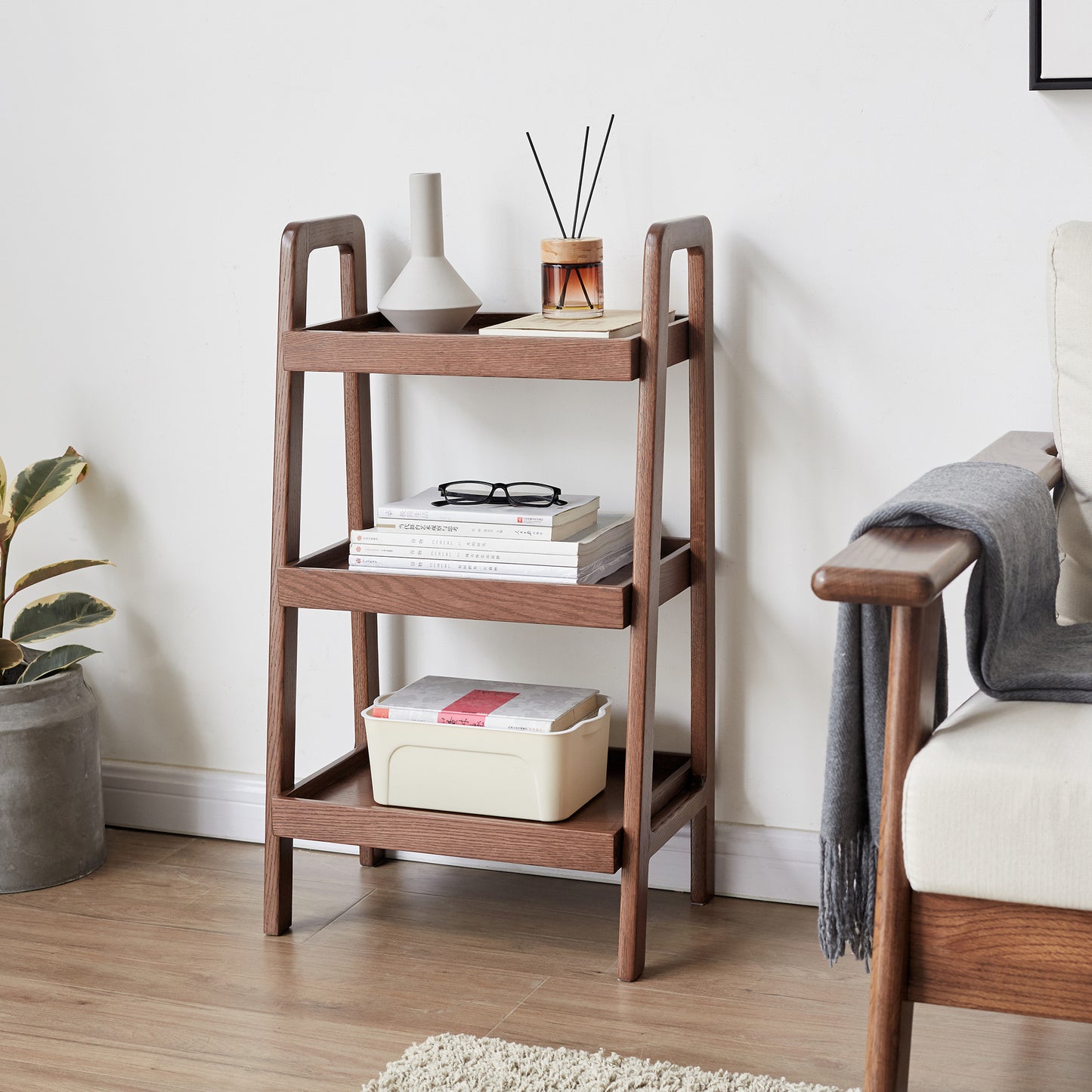 100% Solid Oak3 Tier Ladder Rack with A-Frame Structure  (Natural / Walnut)