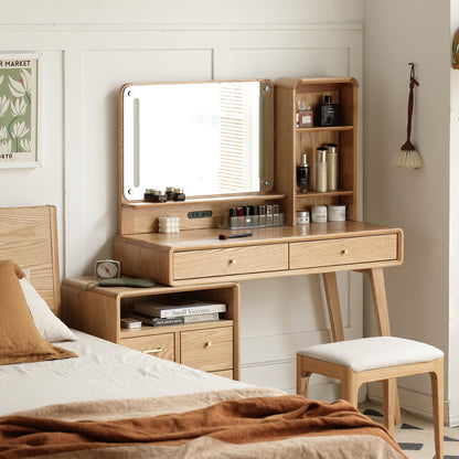 100% Solid Oak Dressing Table With Mirror (Natural)