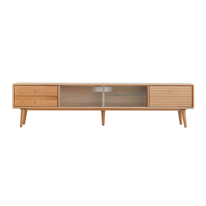 North America A Grade Solid Beech TV Cabinet With Chinese Changhong Glass Doors, Two Drawer Storage Space TV Standing