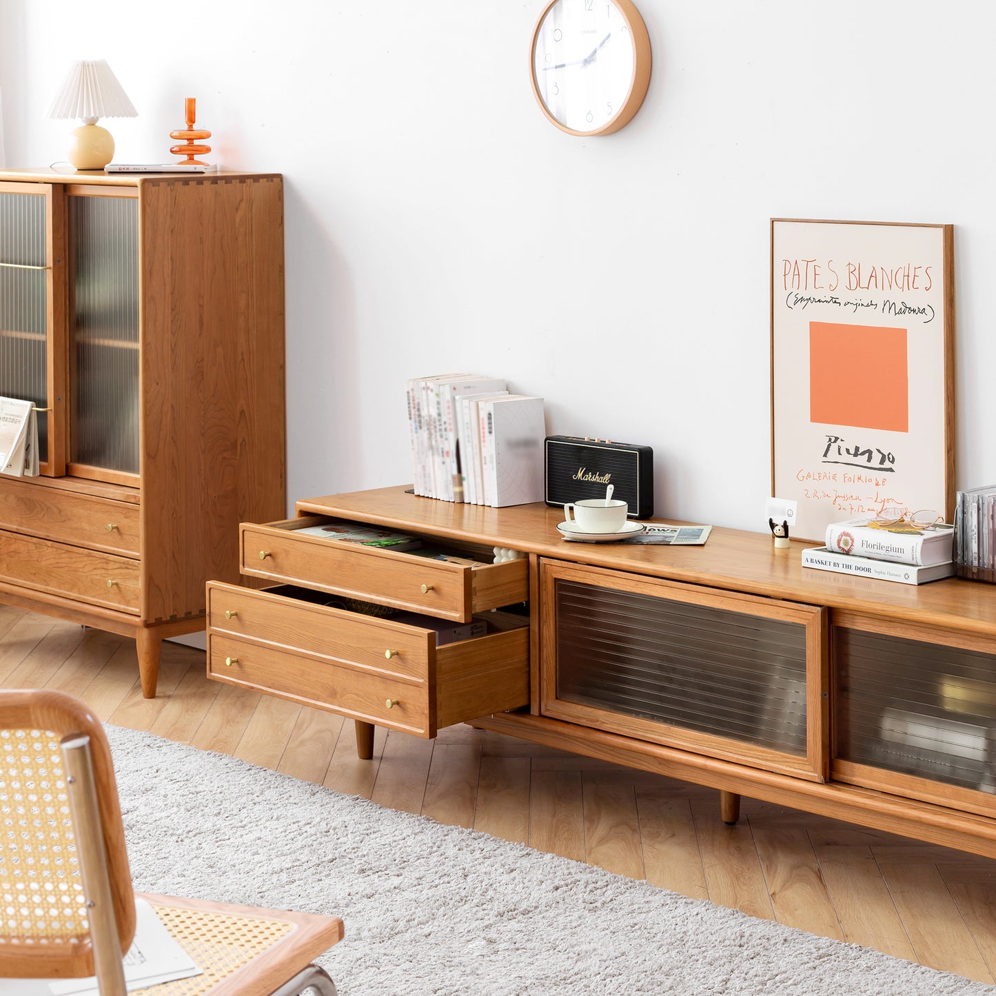 North American Solid Cherry Wood TV Cabinet with Changhong Glass Door