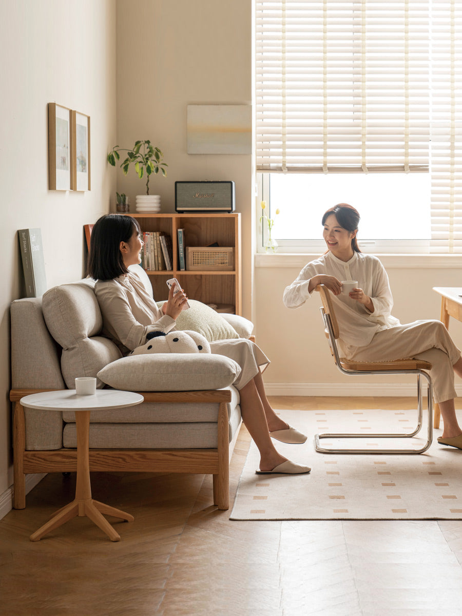 Oak Convertible Sofa Bed - Space-Saving Japanese Design with Washable Fabric & Solid Wood Frame