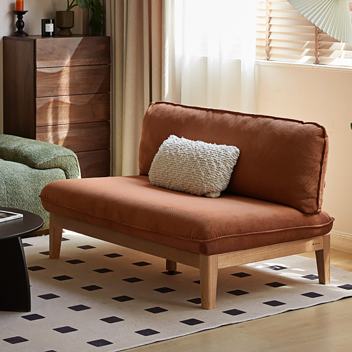 Solid Wood 3-Seater Sofa - Modern Armless Design with Washable Linen Fabric