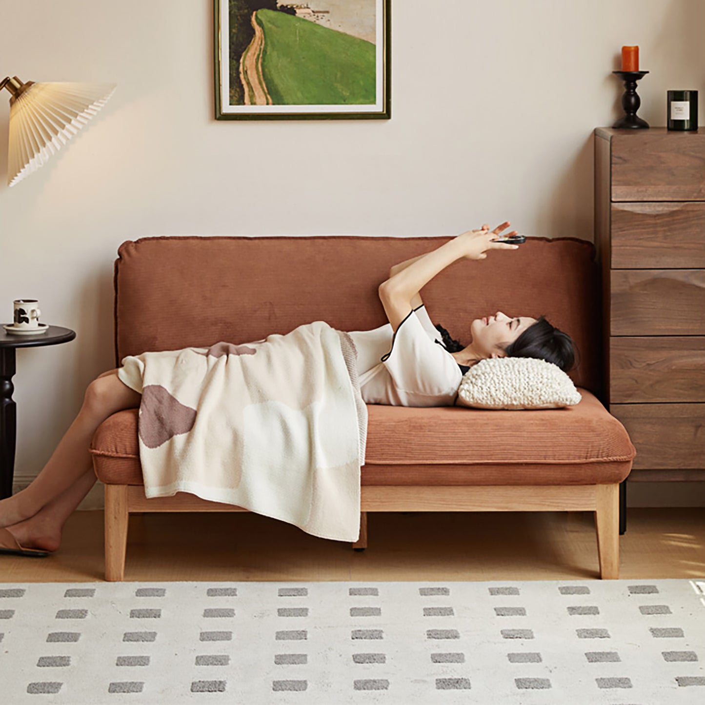 Solid Wood 3-Seater Sofa - Modern Armless Design with Washable Linen Fabric
