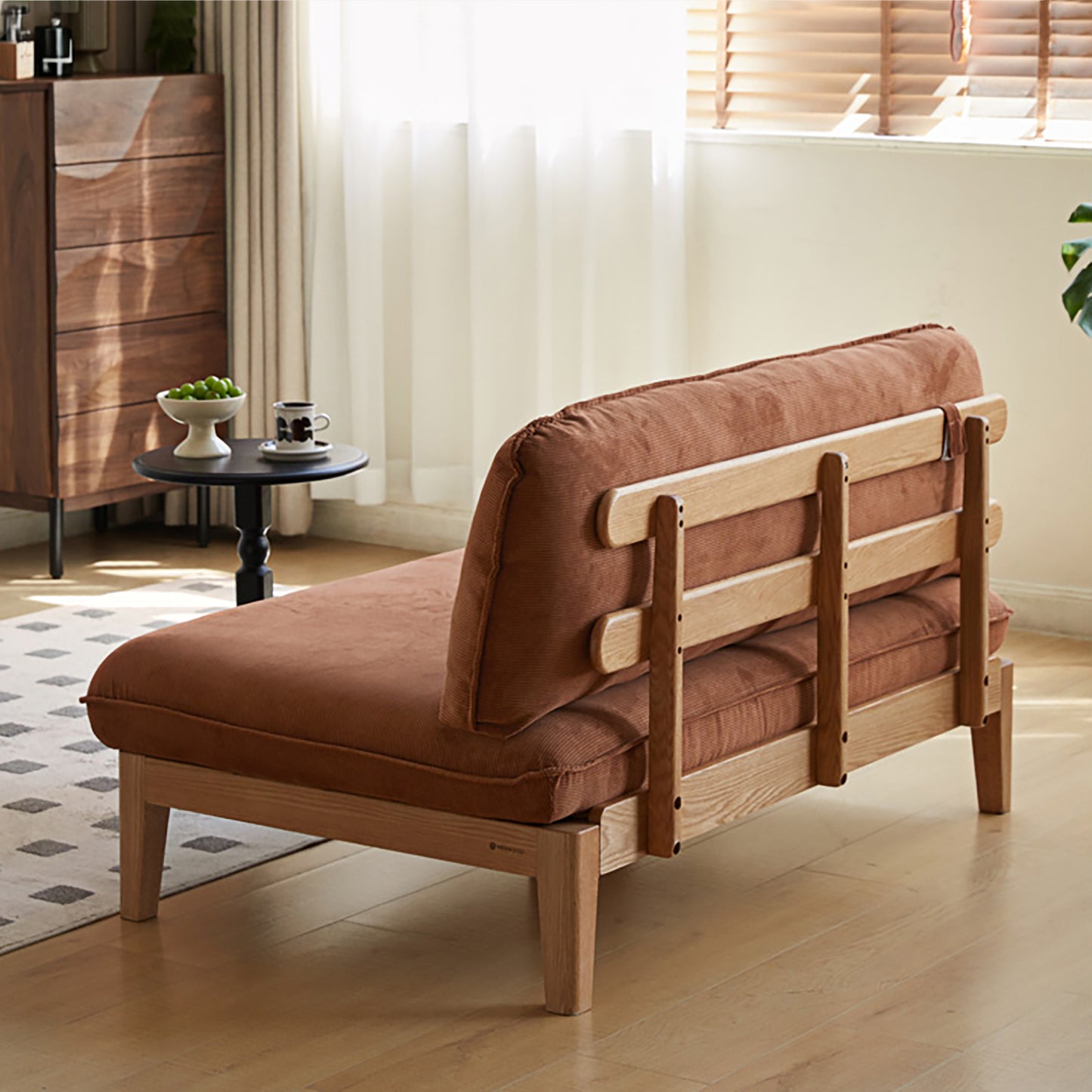 Solid Wood 3-Seater Sofa - Modern Armless Design with Washable Linen Fabric