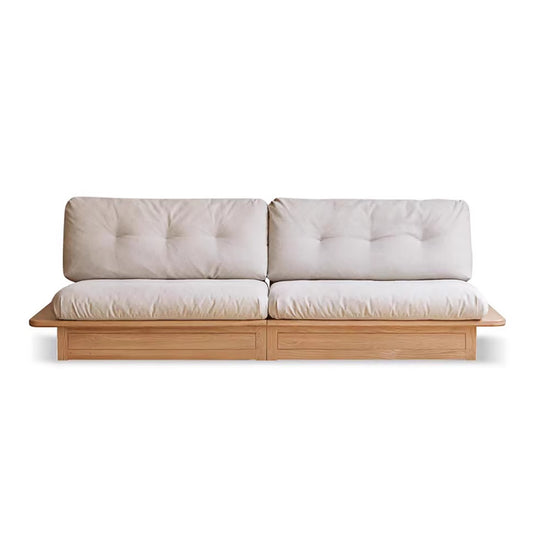 Solid Wood Fabric Sofa – Modern Minimalist Oak Storage Sofa for Small Living Rooms