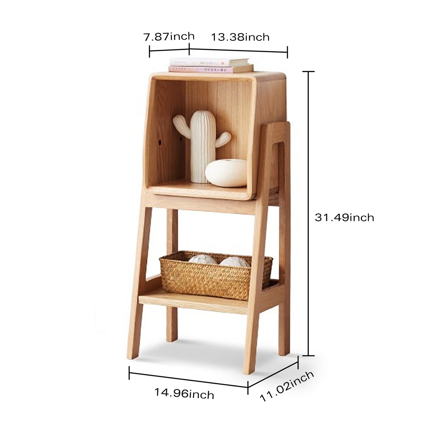 100% Solid Oak Wood Display Rack, Side Table Open Storage (Natural)