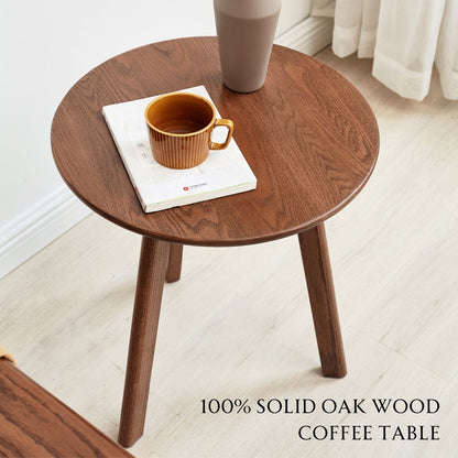 100% Solid Wood Side Table Round, End Table (Natural / Walnut)-LD