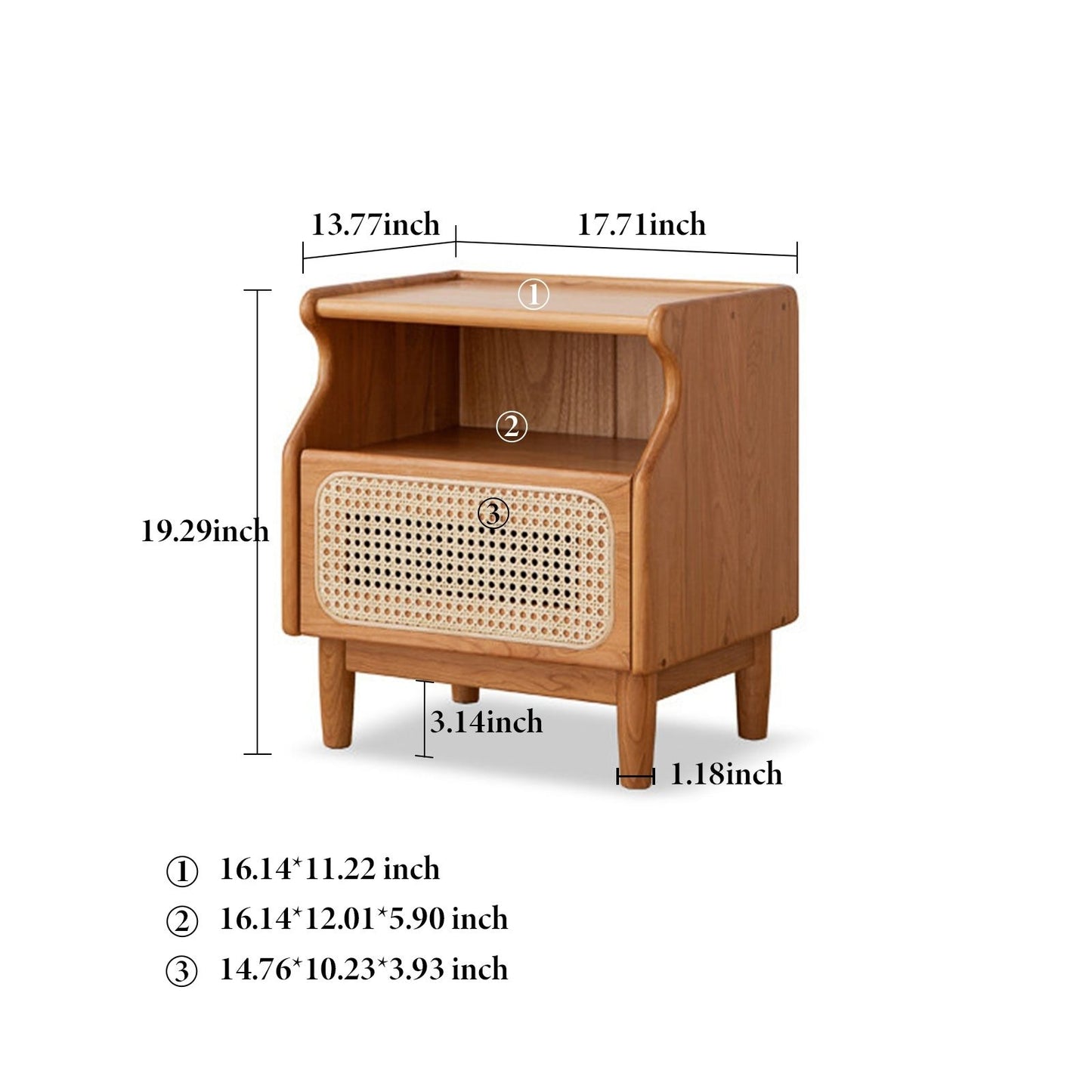 100%  Sold Wood Modern Rattan Nightstand (Natural)