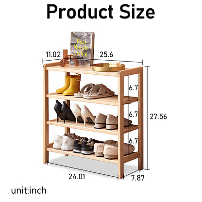 100% Solid Wood Shoe Rack 4-Tier, Closet Shoe Storage （Natural）