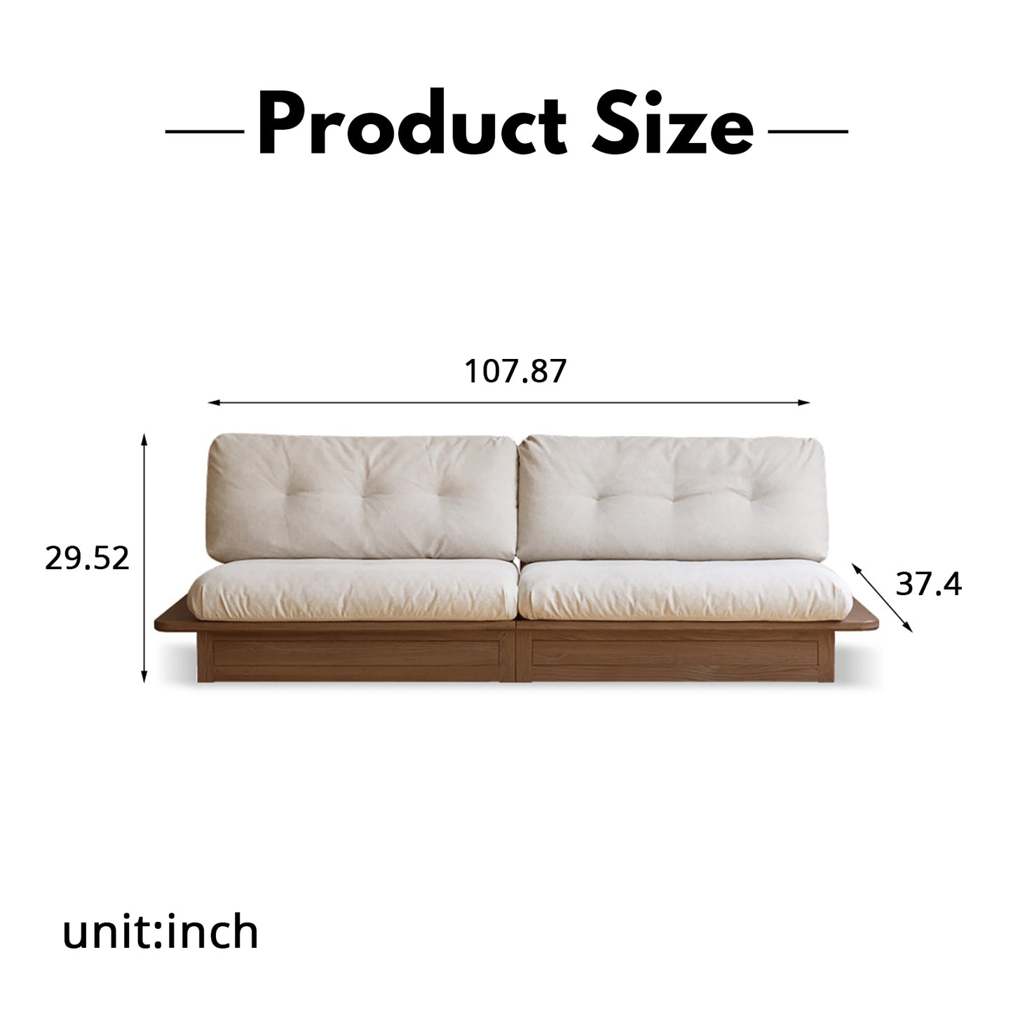 Solid Wood Fabric Sofa – Modern Minimalist Oak Storage Sofa for Small Living Rooms