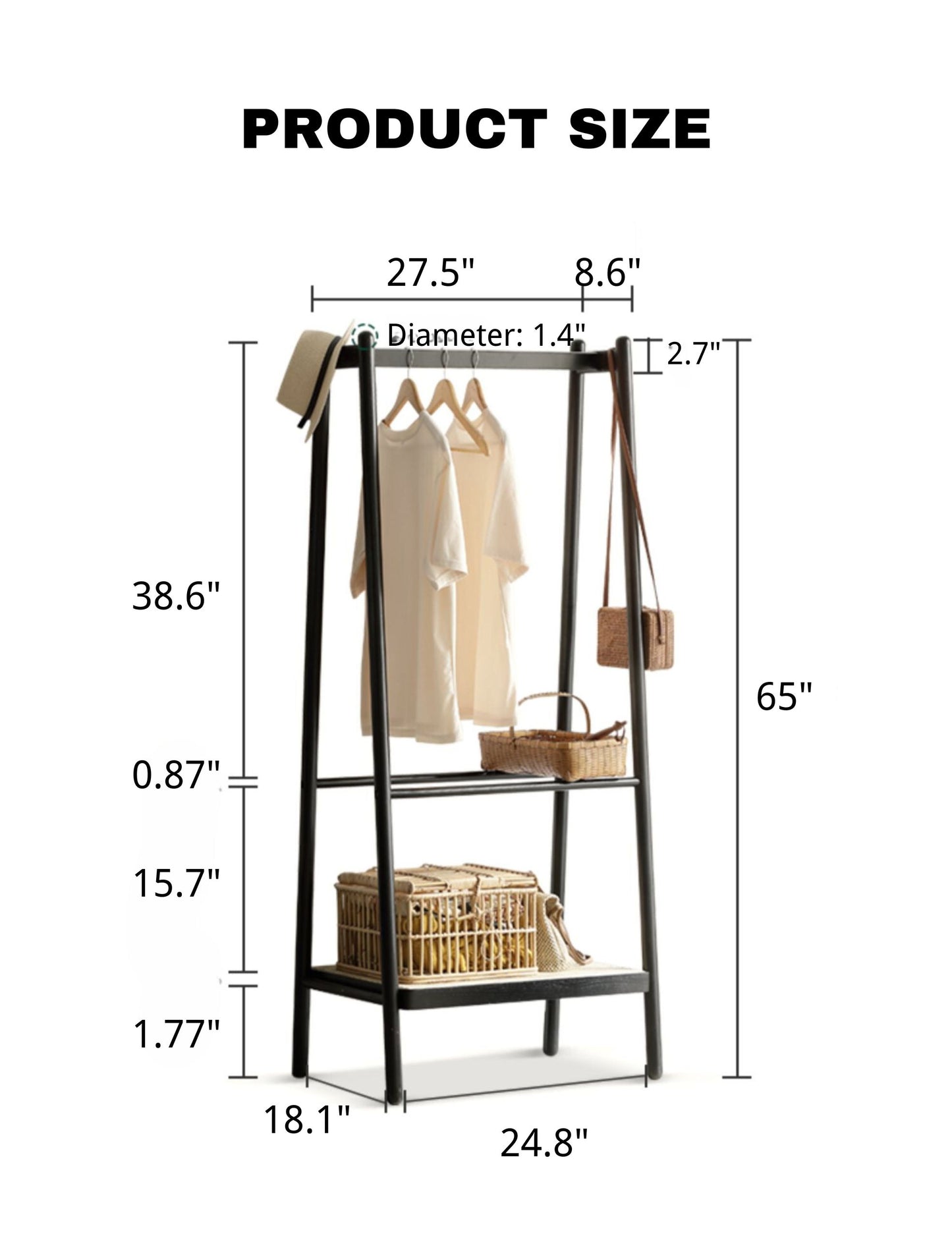 100% Solid Oak Clothes Rack （Black）