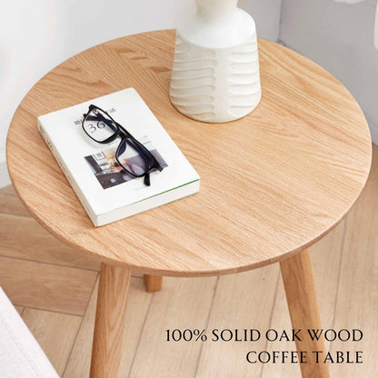 100% Solid Wood Side Table Round, End Table (Natural / Walnut)