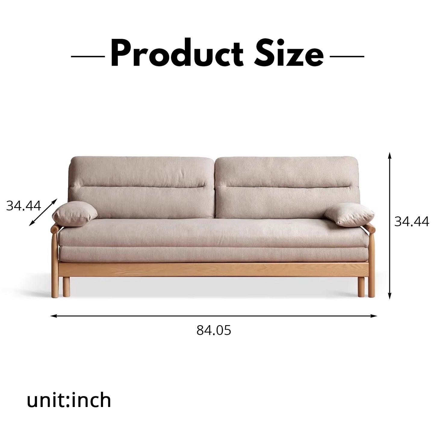 Oak Convertible Sofa Bed - Space-Saving Japanese Design with Washable Fabric & Solid Wood Frame