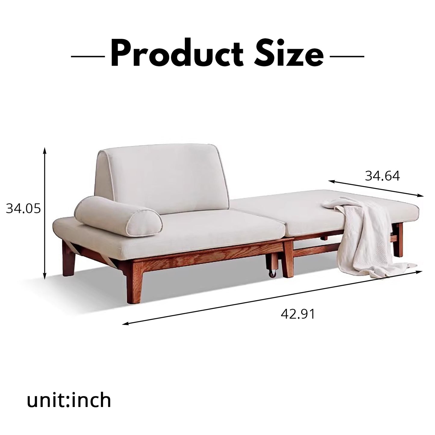 Title: Solid Wood Convertible Sofa Bed - Space-Saving Fold-to-Bed Design with Organic Linen & Oak Frame