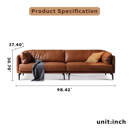 Italian Luxe Genuine Leather Sofa – Top-Grain Cowhide Down Leather Sofa for Compact Living