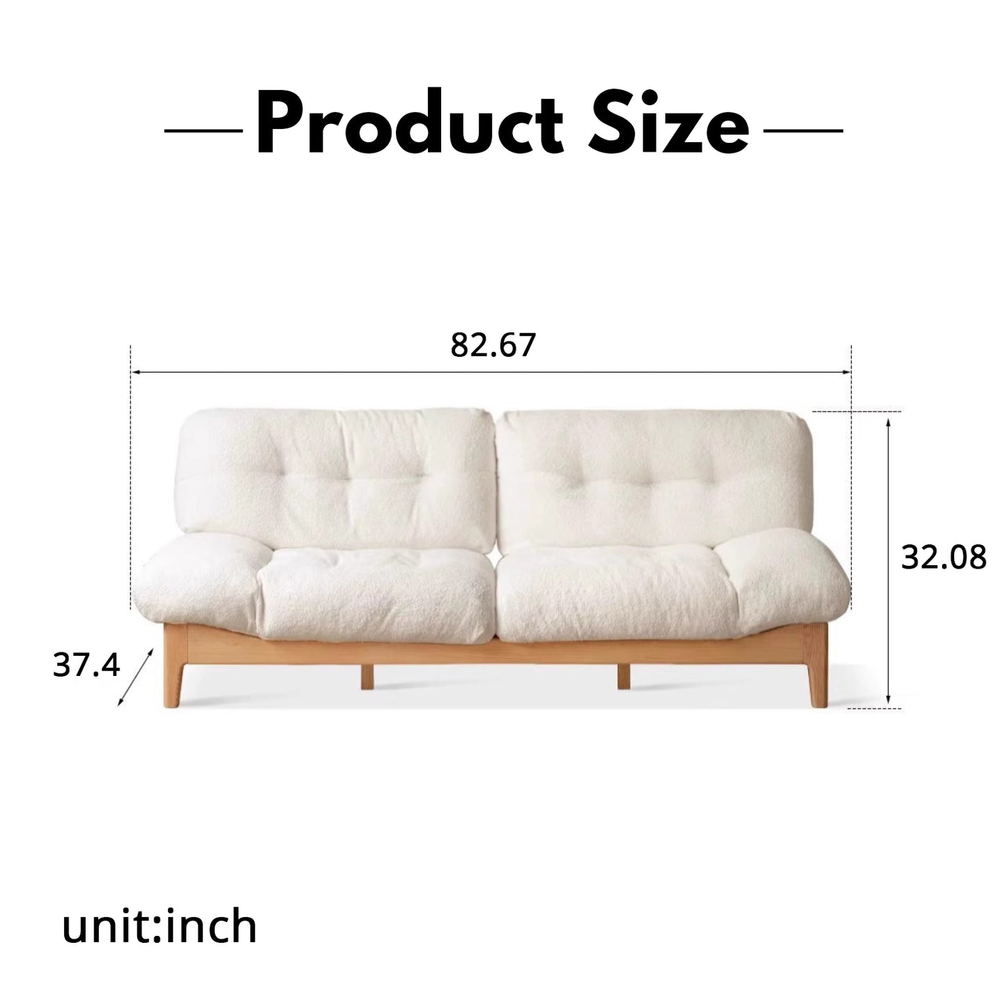 Modern Minimalist Solid Wood Sofa – Oak Living Room Down Sofa for Small Spaces in White Cloud Design