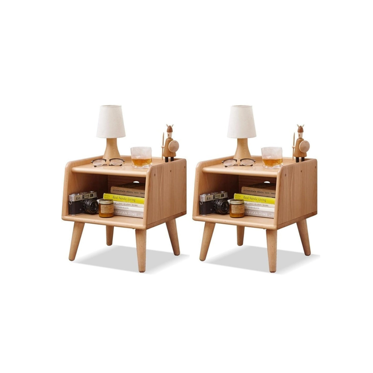 2 PCS 100% Solid Oak Wood Nightstand (Natural)