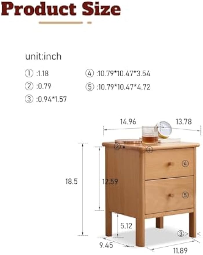 100% Solid Wood Two Drawer Nightstand (Natural)