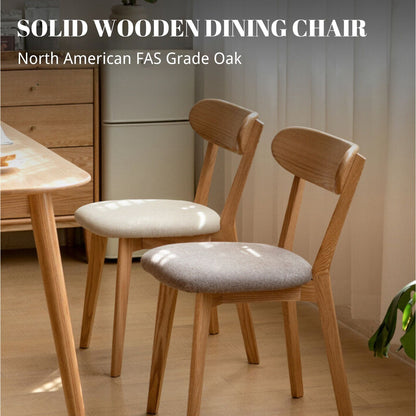 100%Oak Wood Upholstered Dining Chairs,  Oak Wood Kitchen Chairs with Wide Rounded Backrest