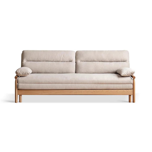 Oak Convertible Sofa Bed - Space-Saving Japanese Design with Washable Fabric & Solid Wood Frame