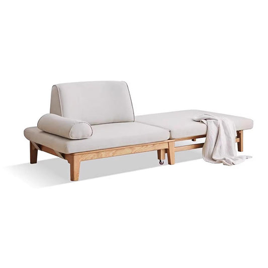 Title: Solid Wood Convertible Sofa Bed - Space-Saving Fold-to-Bed Design with Organic Linen & Oak Frame