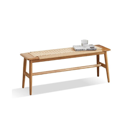 100% Solid Oak Wood Bench Hand Woven Bench (Off-White / Natural)