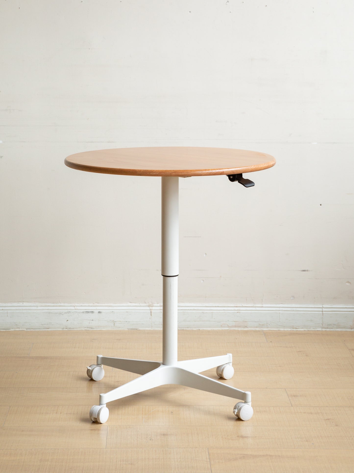 Round Side Table for Small Spaces with White Metal Leg