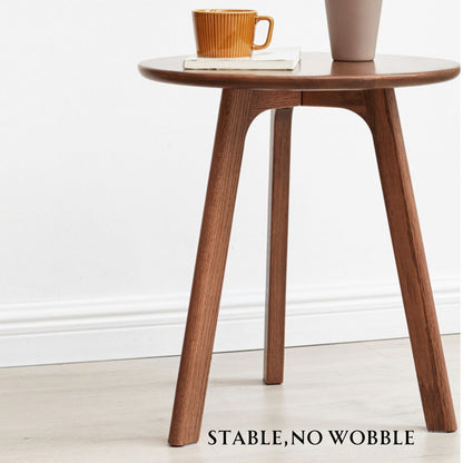 100% Solid Wood Side Table Round, End Table (Natural / Walnut)-LD