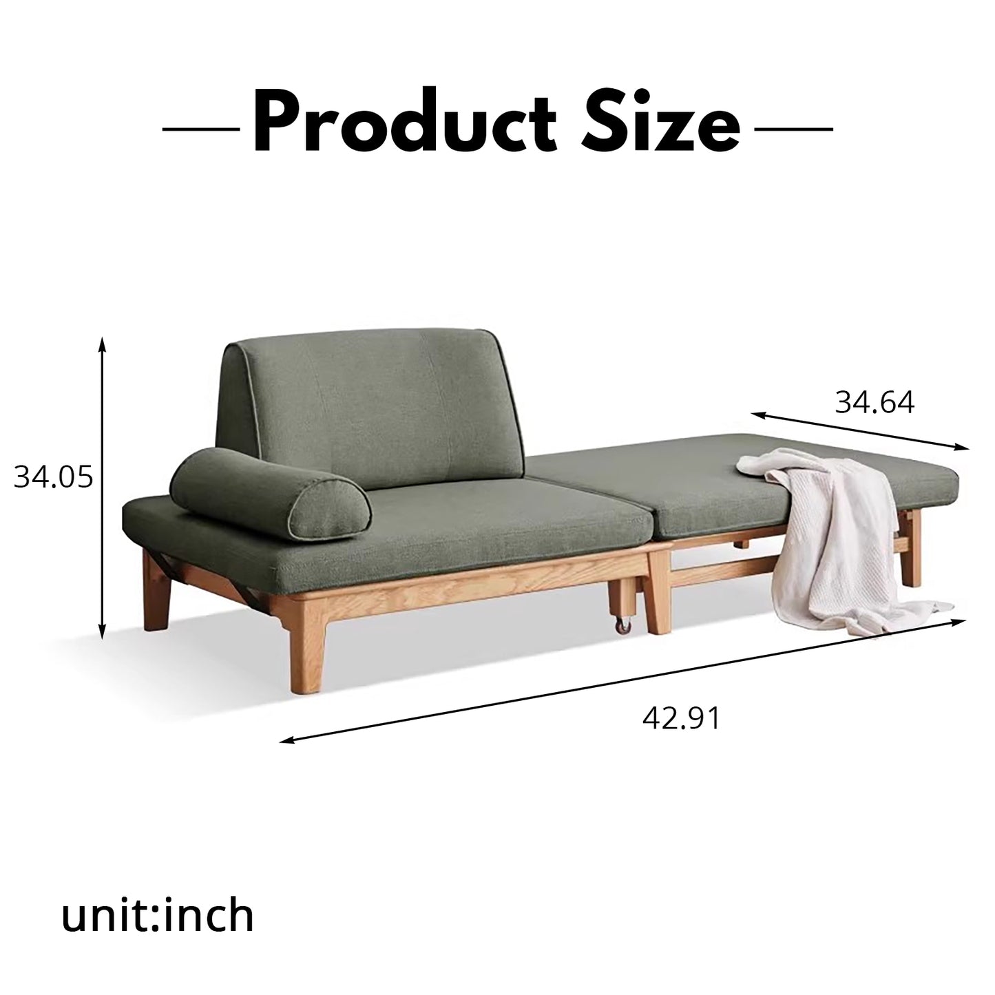 Title: Solid Wood Convertible Sofa Bed - Space-Saving Fold-to-Bed Design with Organic Linen & Oak Frame