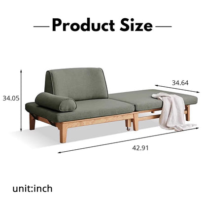 Title: Solid Wood Convertible Sofa Bed - Space-Saving Fold-to-Bed Design with Organic Linen & Oak Frame