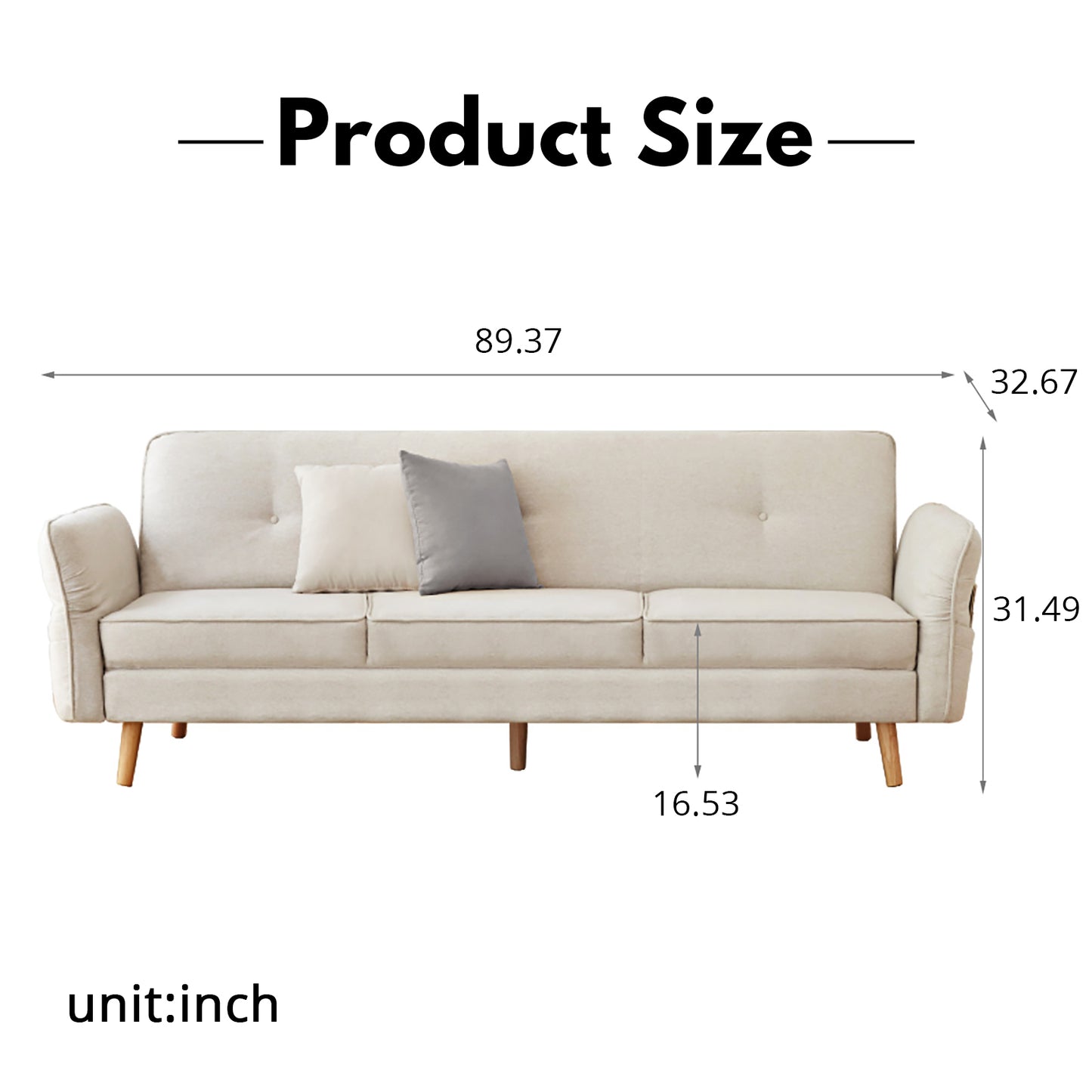 Scandinavian 3-Seater Sofa Bed - Space-Saving Foldable Design with Washable Linen & Solid Wood Frame