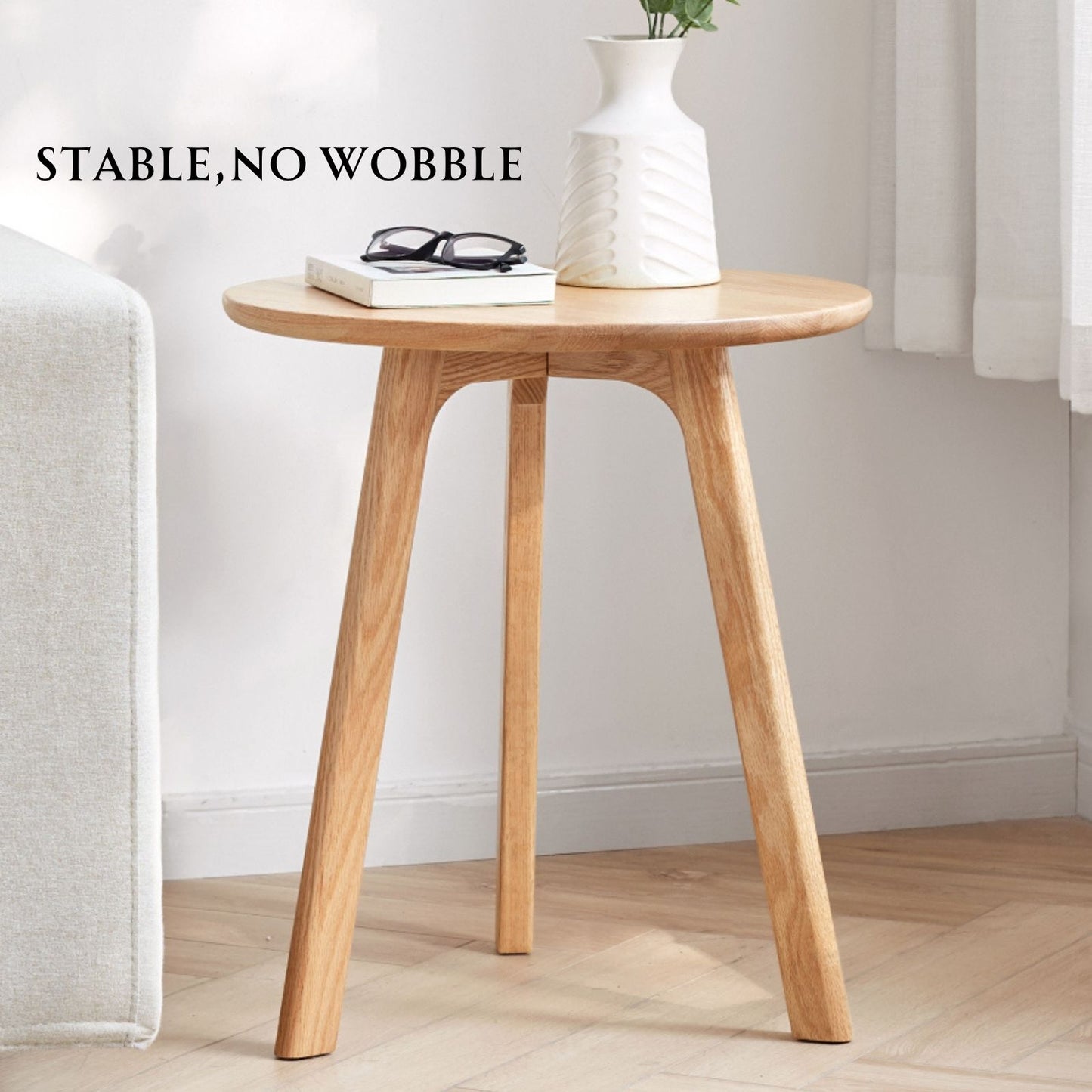 100% Solid Wood Side Table Round, End Table (Natural / Walnut)