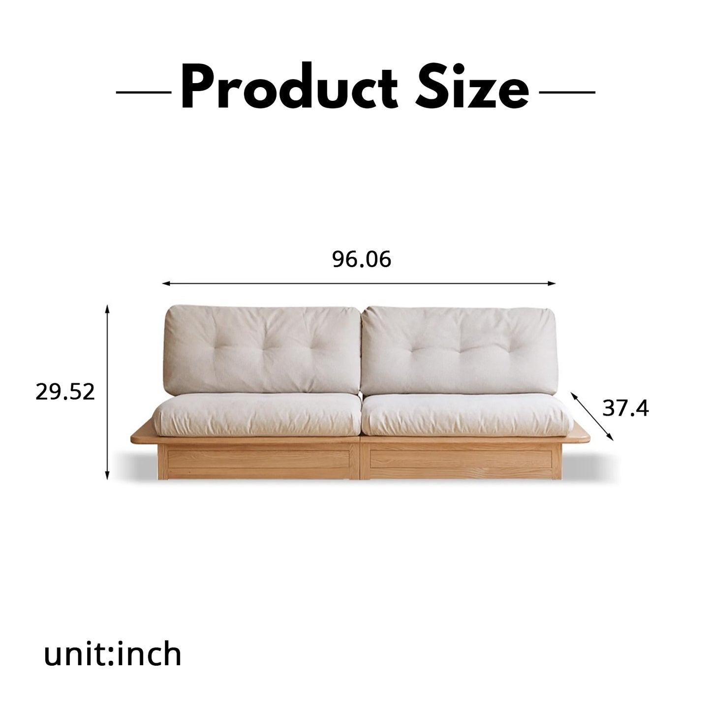 Solid Wood Fabric Sofa – Modern Minimalist Oak Storage Sofa for Small Living Rooms