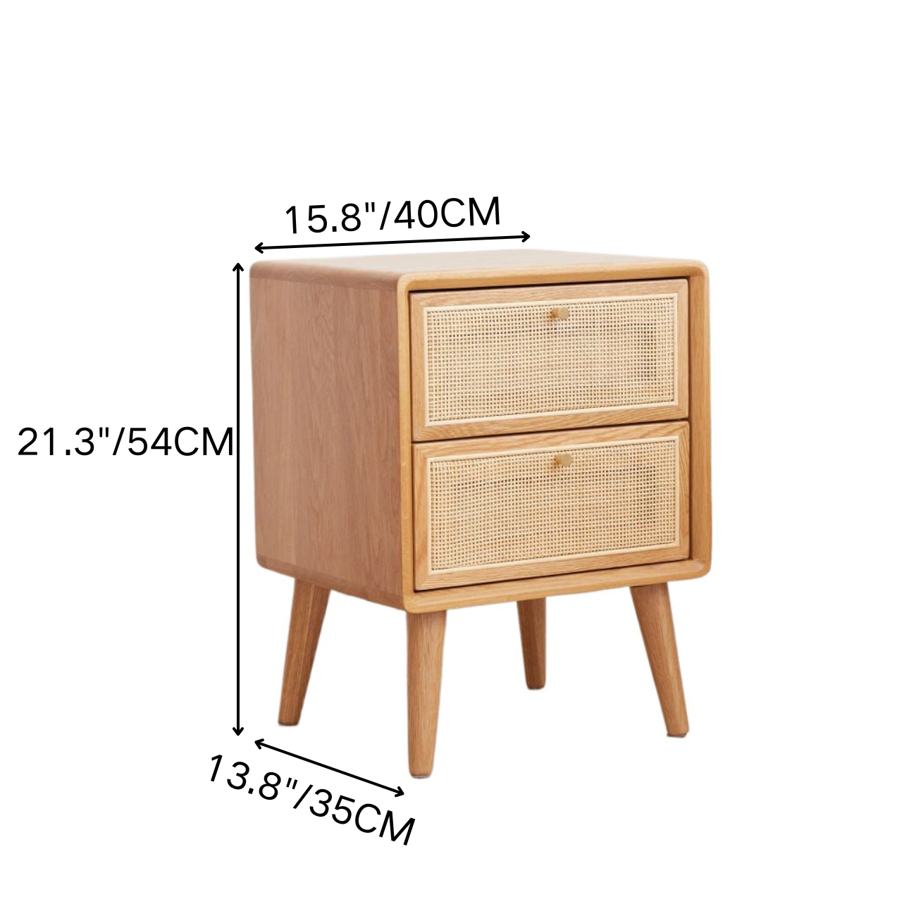 100% FAS Oak Wood Rattan Nightstand, Side Tables (Natural)