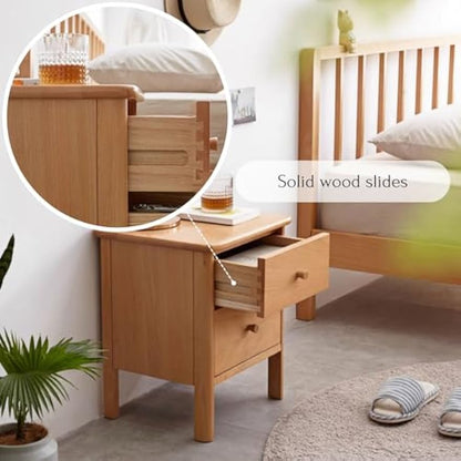 100% Solid Wood Two Drawer Nightstand (Natural)