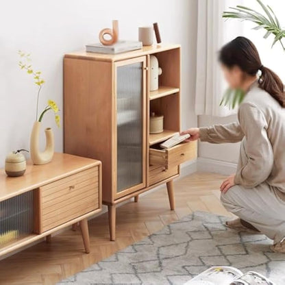 100% Solid Wood Glass Storage Cabinet/Bookcase (Natural)