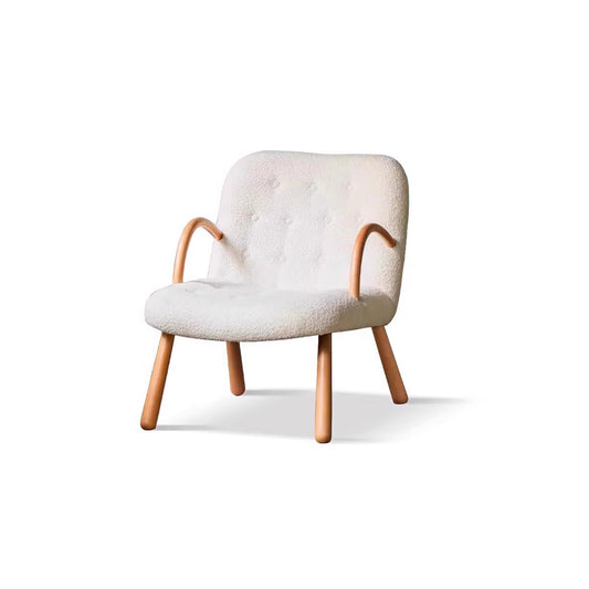 Nordic Shearling Accent Chair - Solid Beech Wood Lounge Chair with Plush Removable Cushion