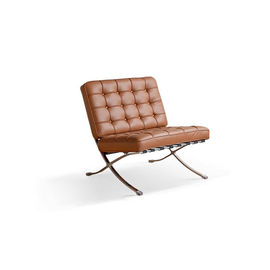 Barcelona-Style Leather Lounge Chair - Bauhaus-Inspired Design with Full-Grain Hide & Steel Frame